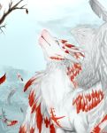  2018 day detailed_background digital_media_(artwork) digital_painting_(artwork) dragon feathered_dragon feathered_wings feathers feral nashiholy outside red_eyes red_feathers sky solo white_feathers wings 