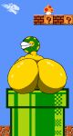 anthro big_butt butt digital_media_(artwork) dino1fan101 elemental_creature female flora_fauna green_head hi_res humanoid looking_back mario_bros nintendo piranha_plant pixel_(artwork) plant sitting smile solo yellow_body
