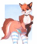 2025 5_fingers absurd_res anthro balls bent_over black_collar black_nose border brick_wall brown_body brown_fur canid canine clothing collar countershading detailed_background erection femboy finchfox fingers fluffy fluffy_tail fox fumiko fur genitals hair hi_res humanoid_genitalia humanoid_penis legwear male mammal multicolored_body multicolored_fur nipples orange_body orange_fur orange_hair pattern_clothing pattern_legwear pattern_thigh_highs penis smile solo standing striped_clothing striped_legwear striped_thigh_highs stripes tail teal_eyes teal_nipples teal_penis thigh_highs tuft wall_(structure) white_body white_border white_fur