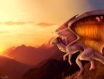  2018 claws day detailed_background digital_media_(artwork) digital_painting_(artwork) dragon feral flying grass horn membranous_wings nashiholy outside scalie sky solo spines western_dragon wings 