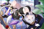 1girl absurdres animal_ears animal_hood belt blue_eyes breasts cat_ears cat_girl cat_hood cat_tail cipher_(honkai:_star_rail) cleavage commentary_request couch feet grey_hair highres honkai:_star_rail honkai_(series) hood hooded_leotard large_breasts on_couch short_hair_with_long_locks soles solo tail thigh_belt thigh_strap voi_271 yellow_nails 