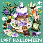  broom candy chocolate chocolate_bar cookie flower food food_focus ghost green_background halloween hat issiki_toaki jack-o&#039;-lantern lollipop no_humans original pumpkin simple_background star_(symbol) tree witch_hat 
