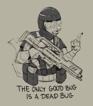 anthro armor armor_plates clothing gulonine gun hair hair_over_eyes headgear helmet hi_res hidden_eyes holding_gun holding_object holding_ranged_weapon holding_rifle holding_weapon male mammal mawkvlt military military_clothing military_helmet military_jacket military_uniform morita_(rifle) mustelid musteline open_mouth raised_finger ranged_weapon rifle solo starship_troopers tail teeth teeth_showing text trofim_wolverine_(mawkvlt) uniform weapon wearing_helmet wolverine