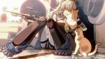  1gi 1girl absurdres animal_ears bite_yaogege blonde_hair blue_eyes cat cat_ears chest_tattoo girls&#039;_frontline girls&#039;_frontline_2:_exilium gun highres long_hair machine_gun tattoo weapon 