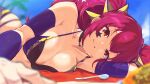  1girl absurdres breasts cleavage closed_mouth commentary english_commentary facial_mark fire_emblem fire_emblem_engage hair_ornament highres keldancon large_breasts long_hair looking_at_viewer red_eyes red_hair smile solo star_(symbol) star_facial_mark star_hair_ornament yunaka_(fire_emblem) 