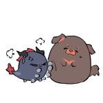  2boys anger_vein animal_ears animated animated_gif annoyed arknights brown_fur chibi chinese_commentary closed_eyes cogimo dog_ears dog_nose dog_tail dragon_bubble_(arknights) dragon_horns dragon_tail floppy_ears horns lao_jiang_(arknights) multiple_boys puff_of_air punching red_hair squishmallows sweatdrop tail yu_(arknights) 
