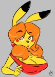  4_fingers anthro big_breasts biped black_ears black_eyebrows black_nose breasts brown_eyes brown_hair bust_portrait chu_(duckdraw) cleavage clothed clothing duckdraw eyebrows eyelashes fan_character female fur grey_background hair huge_breasts long_ears looking_at_viewer mammal nintendo open_mouth pigtails pikachu pok&eacute;mon pok&eacute;mon_(species) portrait rodent shirt simple_background solo tank_top teeth two_tone_ears video_games yellow_ears yellow_fur 