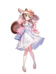  1girl animal_ears ankle_strap artist_request ayunda_risu ayunda_risu_(holonatsu_paradise) bag bead_bracelet beads bracelet brown_hair dress ears_through_headwear frilled_dress frills green_eyes handbag hands_on_headwear hat highres hololive hololive_indonesia jacket jewelry long_hair looking_at_viewer official_alternate_costume official_art open_clothes open_jacket pink_jacket purple_bag ribbon sandals second-party_source simple_background solo squirrel_ears squirrel_tail straw_hat tail toes white_background white_dress wrist_flower wrist_ribbon 