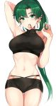  absurdres breasts fire_emblem fire_emblem:_rekka_no_ken fire_emblem_heroes green_eyes green_hair high_ponytail highres large_breasts long_hair looking_at_viewer lyndis_(fire_emblem) navel ormille ponytail simple_background solo white_background 