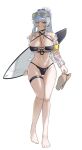  1girl absurdres barefoot between_breasts bikini black_bikini black_choker blue_flower blush breasts choker cleavage closed_mouth commentary_request doya_(qkrdbseh1205) earrings english_commentary eyewear_on_head feet flower frilled_bikini frills full_body girls&#039;_frontline girls&#039;_frontline_2:_exilium hair_flower hair_ornament heart heart_choker highres hk416_(girls&#039;_frontline) holding holding_sandals holding_surfboard jewelry klukai_(girls&#039;_frontline_2) korean_commentary large_breasts long_hair looking_at_viewer navel off_shoulder official_alternate_costume purple_flower sandals see-through_clothes see-through_shirt shirt simple_background solo stomach sunglasses surfboard swimsuit tattoo teardrop_facial_mark teardrop_tattoo toes visor_cap white_background white_flower white_hair yellow_eyes 