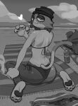 2025 4_fingers anthro bag beach beach_towel beanie bear big_butt bikini black_beanie black_clothing black_hat black_headwear butt calico_cat calico_pattern cigarette cigarette_smoke claws clothed clothed_anthro clothed_female clothing cloud day detailed_background digital_drawing_(artwork) digital_media_(artwork) dipstick_tail domestic_cat epic_games eyebrows eyelashes felid feline felis female female_anthro finger_claws fingers fortnite full-length_portrait fur glistening glistening_eyelids half-closed_eyes hat headgear headwear heart_symbol hi_res holding_cigarette holding_object kitapult kneeling lidded_eyes looking_at_viewer looking_back looking_back_at_viewer mammal markings meow_skulls monochrome mouth_closed multicolored_body multicolored_fur narrowed_eyes pawpads portrait raven_team_leader sand sea seaside sky small_waist smile smirk smoke solo string_bikini swimwear tail tail_markings towel two-piece_swimsuit water