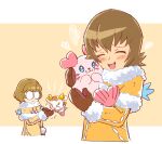  &gt;_&lt; 4girls bag blue_eyes blush_stickers brown_hair coat fairy fur_trim glasses handbag heart heartcatch_precure! holding ichinose_minori kururun_(precure) mittens multiple_girls myoudouin_itsuki piku_(another_pikuru) potpourri_(heartcatch_precure!) precure seal_(animal) short_hair smile tropical-rouge!_precure upper_body winter_clothes winter_coat 