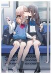  2boys absurdres adam&#039;s_apple backpack bag blonde_hair blue_bow blue_bowtie bow bowtie brown_hair bulge cellphone collared_shirt crossdressing crossdressing_(mtf) erection erection_under_clothes grey_socks handjob handjob_over_clothes highres kiss loafers long_hair male_focus multiple_boys original panties penis_grab phone plaid_clothes plaid_panties pleated_skirt polka_dot polka_dot_panties pompompurin red_bow sanrio shirt shoes sitting skirt sleeveless sleeveless_sweater smartphone sneakers socks sweater trap turisasu underwear very_long_hair white_panties white_shirt white_socks yaoi 