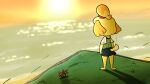 16:9 2018 animal_crossing anthro barefoot beach bell_hair_tie blonde_hair blue_bottomwear blue_clothing blue_skirt bottomwear canid canine canis cliff clothed clothed_anthro clothed_female clothing colored cookieboy011 digital_drawing_(artwork) digital_media_(artwork) domestic_dog english_description featureless_feet feet female female_anthro floppy_ears flower fluffy_ears fully_clothed fully_clothed_anthro fully_clothed_female fur grass green_clothing green_topwear green_vest hair hi_res isabelle_(animal_crossing) light lighting lop_ears mammal multicolored_hair nintendo orange_ears orange_hair orange_sky outside plant red_flower red_hair_tie sea shaded shih_tzu shirt skirt sky solo standing sun sunset tail topwear toy_dog two_tone_hair vest water white_clothing white_shirt white_topwear widescreen wind yellow_body yellow_fur yellow_tail