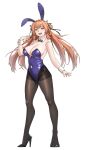  1girl absurdres alternate_costume animal_ear_hairband animal_ears bare_shoulders black_bow black_bowtie black_pantyhose black_ribbon black_shoes blush bow bowtie breasts cleavage collar commentary_request detached_collar fake_animal_ears girls&#039;_frontline girls&#039;_frontline_2:_exilium green_eyes hair_intakes hair_ribbon hairband high_heels highres korean_commentary large_breasts leotard long_hair looking_at_viewer open_mouth orange_hair pantyhose park_ppaeng_i playboy_bunny purple_leotard rabbit_ears ribbon shoes smile solo springfield_(girls&#039;_frontline) springfield_(girls&#039;_frontline_2) standing teeth upper_teeth_only white_collar white_wrist_cuffs wrist_cuffs 