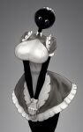  big_breasts black_body blush breasts clothing derek_hetrick eldritch_abomination female front_view gloves handwear hi_res horror_(theme) humanoid maid_apron maid_headdress maid_uniform mel_(derek_hetrick) monster monstrous_humanoid not_furry shadow shadow_creature silhouette silhouetted_body simple_background solo stare teratophilia uniform 