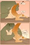 2025 absurd_res alligator alligatorid anthro arthropod bed biped breath butt butt_grab comic crocodilian crustacean dialogue duo furniture green_body hand_on_butt hi_res holding_tail isopod luvamisguilty malacostracan male male/male motion_lines musical_symbol reptile scalie signature simple_background slightly_chubby slightly_chubby_anthro slightly_chubby_male speech_bubble symbol tail tongue
