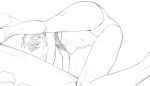  1girl ass bandaid bandaid_on_leg bent_over blush breasts cameltoe closed_mouth clothes_lift commentary feet_out_of_frame from_below fukana_miyu_(kokuya28) greyscale highres kokuya_(kokuya28) looking_at_viewer monochrome navel nipples original shirt_lift short_hair small_breasts smile solo sweat tomboy 