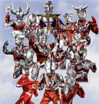  2girls 6+boys alien armlet armor astra_(ultra_series) beard belt_buckle blue_sky breastplate breasts buckle buttons cape cloud cloudy_sky collarbone color_timer colored_skin commentary compound_eyes crest cropped_torso crown dorsal_fin dumbbell everyone eye_slugger facial_hair father_of_ultra fighting_stance forehead_jewel gem gloves glowing glowing_eyes gradient_eyes green_gemstone green_star hanejidyna86 highres holding holding_dumbbell holding_weapon horns in-franchise_crossover jewelry kaette_kita_ultraman knee_up large_pectorals legs_apart looking_ahead looking_at_viewer looking_down looking_to_the_side mother_of_ultra multicolored_eyes multicolored_skin multiple_boys multiple_girls muscular muscular_male outdoors own_hands_together pectorals purple_skin red_eyes red_gloves red_skin short_twintails shoulder_armor silver_gloves silver_skin sky standing the_ultraman_(anime) thighlet tokusatsu toned toned_male twintails twitter_username ultra_bracelet ultra_series ultraman ultraman_(1st_series) ultraman_80 ultraman_80_(series) ultraman_ace ultraman_ace_(series) ultraman_jack ultraman_joneus ultraman_king ultraman_leo ultraman_leo_(series) ultraman_tarou ultraman_tarou_(series) ultraseven ultraseven_(series) weapon white_eyes wrinkled_skin yellow_eyes yullian zoffy_(ultra_series) 