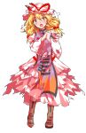 1girl alphes_(style) bandaid beaten blonde_hair blush boots breasts brown_boots commentary_request dairi defeat dress full_body hat hat_ribbon highres large_variant_set layered_dress mob_cap open_mouth own_hands_clasped own_hands_together parody ribbon sidelocks solo style_parody sweatdrop tabard tachi-e tears torn_clothes torn_dress torn_hat torn_ribbon touhou transparent_background variant_set yakumo_yukari yellow_eyes 