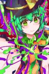 absurdres black_hat blouse bow buttons colorful diamond_button eyeball frilled_shirt_collar frilled_sleeves frills green_eyes green_hair green_skirt hat hat_bow hat_ribbon heart heart_of_string highres hirwannew komeiji_koishi light_blush light_smile ribbon shirt skirt subterranean_animism third_eye touhou yellow_bow yellow_ribbon yellow_shirt 
