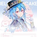  1boy :q arknights arrow_(symbol) arrow_through_heart black_hat black_jacket blue_hair blush chinese_commentary closed_mouth commentary_request cross dot_nose earrings emoji food glint gloves greek_cross hair_between_eyes hair_ornament hairclip hat hat_ornament hat_ribbon heart holding holding_food jacket jewelry lapels latin_cross long_hair long_sleeves male_focus mizuki_(arknights) pin_ru_de_sanjiao_hanshu pink_eyes purple_ribbon ribbon smile solo tongue tongue_out two-tone_ribbon upper_body white_gloves window_(computing) yellow_ribbon 