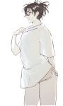  alternate_costume alternate_muscle_size ambiguous_gender black_hair choso_(jujutsu_kaisen) cowboy_shot facial_mark highres jujutsu_kaisen mu_kmijj oversized_clothes oversized_shirt shirt short_hair short_shorts short_twintails shorts simple_background solo twintails white_background white_shirt 