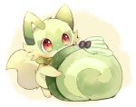  :3 :p blush cake closed_mouth commentary_request food highres no_humans pokemon pokemon_(creature) red_eyes revision solo swiss_roll tongue tongue_out yellow_background yupo_0322 