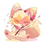  :3 alternate_color blush cherry_blossoms closed_eyes closed_mouth commentary highres no_humans pokemon pokemon_(creature) smile solo sprigatito yupo_0322 