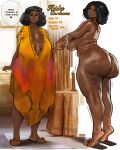  1girl absurdres ass black_hair breasts character_name cigarette curvy dark-skinned_female dark_skin english_text highres holding holding_cigarette huge_ass huge_breasts jewelry keisha_bordeaux_(magicmoonsarts) magicmoonsarts multiple_views necklace original soles speech_bubble tiptoes very_dark_skin 