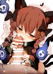  1boy 1girl absurdres animal_ear_fluff animal_ears black_bow black_dress bow braid cat_ears cat_girl cat_tail clothed_male_nude_female commentary_request dress fellatio fingernails hagure_kedama hair_bow half-closed_eyes handjob heart hetero highres hitodama kaenbyou_rin long_fingernails looking_at_another multiple_tails nude oral penis pov red_eyes red_hair red_nails side_braids skull spoken_heart sweat tail touhou twin_braids two_tails variant_set 