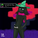  2018 4_fingers absurd_res anthro balls black_balls black_penis blue_eyes blush bottomless bow butsu caprine clothed clothing cub dark_skin deltarune digital_media_(artwork) english_text erection eyewear floppy_ears fur glasses goat grass hat hi_res horn humanoid_penis looking_down male mammal mostly_nude navel nervous outside penis precum ralsei ribbons scarf short_tail signature solo standing text topless tree uncut video_games witch_hat young 