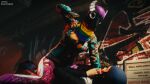 3d_(artwork) anthro apb_reloaded bovid brass_knuckles caprine clothed clothing digital_media_(artwork) duo female fight goat graffiti human jenzamaka lgbt_pride male mammal mask melee_weapon not_furry on_top_of_another outside pride_color_clothing pride_colors punch rose_(rosethegoat) transgender_pride_colors weapon