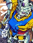  armor blue_armor character_name feet_out_of_frame from_above full_body gundam gundam_gquuuuuux highres jackoonz looking_at_viewer mecha mecha_focus mobile_suit multicolored_armor purple_eyes red_armor robot science_fiction standing v-fin white_armor white_gundam 