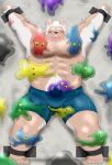  abs bdsm blush bondage bound bulge canine clothing erection goo_(disambiguation) grope handcuffs hi_res male mammal marchosias monster muscular muscular_male nipples pecs shackles shorts slime tenting tokyo_afterschool_summoners wolf 磯海苔 