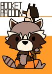  2016 barefoot brown_fur character_name chibi clothed clothing flat_colors fully_clothed fur grey_fur guardians_of_the_galaxy gun holding_object holding_weapon looking_aside looking_at_viewer male mammal manmosu_marimo marvel procyonid raccoon ranged_weapon rocket_raccoon semi-anthro side_view solo toony weapon white_fur 