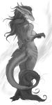  2018 anthro breasts digital_media_(artwork) dragon female fur furred_dragon grey_fur horn isvoc ridged_horn simple_background smile solo white_background 
