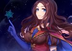  bangs blue_cape blue_eyes blue_gloves breasts brown_hair brown_shirt cape closed_mouth collarbone elbow_gloves eyebrows_visible_through_hair fate/grand_order fate_(series) forehead gloves karokuchitose leonardo_da_vinci_(fate/grand_order) long_hair medium_breasts multicolored multicolored_cape multicolored_clothes parted_bangs puff_and_slash_sleeves puffy_short_sleeves puffy_sleeves red_cape shirt short_sleeves smile solo upper_body 