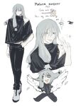  1boy ;p bandaid bandaid_on_face bandaid_on_shoulder black_pants blind_eye blue_eyes blue_hair character_age da_re666 english_text full_body highres humanization jujutsu_kaisen long_hair low-tied_long_hair mahito_(jujutsu_kaisen) male_focus one_eye_closed pale_skin pants poncho russian_text scar scar_across_eye scar_on_face simple_background stitched_clothes tongue tongue_out v white_background white_eyes wings 