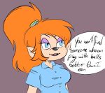  breasts canine clothing dialogue female fox hair long_hair makeup mammal mindy_latour orange_hair solo sonic_(series) sonic_underground 