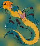 2025 2_penises 3_toes 5_fingers absurd_res animal_genitalia animal_penis anthro anus blue_body digital_drawing_(artwork) digital_media_(artwork) erection feet fingers gecko genital_slit genitals green_body hand_behind_head hand_on_chest hemipenes hi_res lizard lying male markings multi_genitalia multi_penis multicolored_body ninjatommy21 nude on_back open_mouth orange_head penis purple_eyes reptile scalie simple_background solo spots spotted_body spotted_genitalia spotted_penis spotted_tongue spread_legs spreading tail tapering_penis toes tongue tongue_out yellow_body