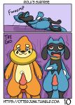  2018 absurd_res after_sex anal balls bed buizel comic dildo hi_res knot male male/male nintendo otterjunk penis pok&eacute;mon pok&eacute;mon_(species) riolu sex_toy text video_games 