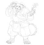  2018 anthro belly canine clothing gindan hat hi_res humanoid_hands male mammal navel overweight overweight_male robe simple_background solo tanuki white_background 