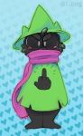 &lt;3 2018 caprine deltarune eyewear glasses goat hat mammal middle_finger nargle ralsei scarf simple_background solo standing video_games witch_hat 