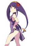  alternate_costume armlet bangs black_hair blunt_bangs blush breasts brown_eyes china_dress chinese_clothes dress flower hair_flower hair_ornament hairband hand_on_hip long_hair looking_at_viewer looking_to_the_side low-tied_long_hair miyata_(lhr) purple_hair queen_tia rockman ryuusei_no_rockman ryuusei_no_rockman_3 side_slit simple_background small_breasts solo white_background 