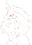  anthro anthrofied atode_kimeru big_breasts blush breast_squish breasts butt canine female half-closed_eyes kemono line_art looking_at_viewer lucario mammal monochrome neck_tuft nintendo pok&eacute;mon pok&eacute;mon_(species) simple_background solo spikes sweat tuft video_games white_background 