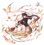  1girl black_hat black_nails black_shorts boo_tao_(genshin_impact) brown_hair brown_jacket flower flower-shaped_pupils genshin_impact guru_(pixiv67197772) hat hat_flower highres holding holding_polearm holding_weapon hu_tao_(genshin_impact) jacket long_hair long_sleeves nail_polish polearm red_eyes red_flower shorts solo staff_of_homa_(genshin_impact) symbol-shaped_pupils thighs twintails very_long_hair weapon 