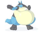  2015 ambiguous_gender dlrowdog hi_res lucario nintendo obese overweight pink_eyes pok&eacute;mon pok&eacute;mon_(species) simple_background solo sweat video_games white_background 