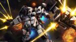  absurdres advance_of_zeta battle beam_cannon copyright_notice energy_beam explosion extra_arms finger_cannon firing gundam gundam_battle_operation_2 gundam_tr-1_hazel_owsla highres machinery mecha mecha_focus mobile_suit no_humans official_art painting_(medium) realistic robot scan science_fiction space star_(sky) sunrise_(company) tenjin_hidetaka thrusters titans_(gundam) traditional_media v-fin zero_gravity 