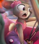 absurd_res anthro argosornstein bottomwear canid canine clothing disney driving duo european_rabbit female flat_chested fox hi_res judy_hopps lagomorph leporid male male/female mammal mostly_offscreen_character motion_blur nick_wilde open_mouth oryctolagus patreon purple_eyes question_mark rabbit red_fox scrunchie scut_tail short_tail stick_shift tail teeth thick_thighs tight_bottomwear tight_clothing true_fox wheel zootopia